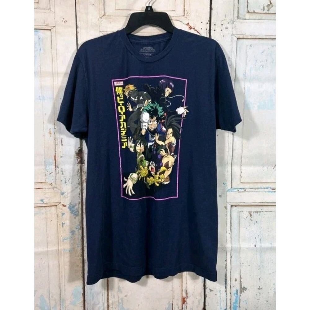 My Hero Academia Character Tee T Shirt Blue L Cotton Top Graphic Short Sleeve